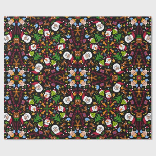 Een vrolijk kerstpatroon als dwaaswereld cadeaupapier (Vlak)