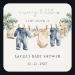 Een vrolijk klein Baby shower Christmas Boy Shower Vierkante Sticker<br><div class="desc">Een vrolijk klein Baby shower Christmas Blue Baby Boy Baby shower Sticker</div>