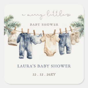 Een vrolijk klein Baby shower Christmas Boy Shower Vierkante Sticker
