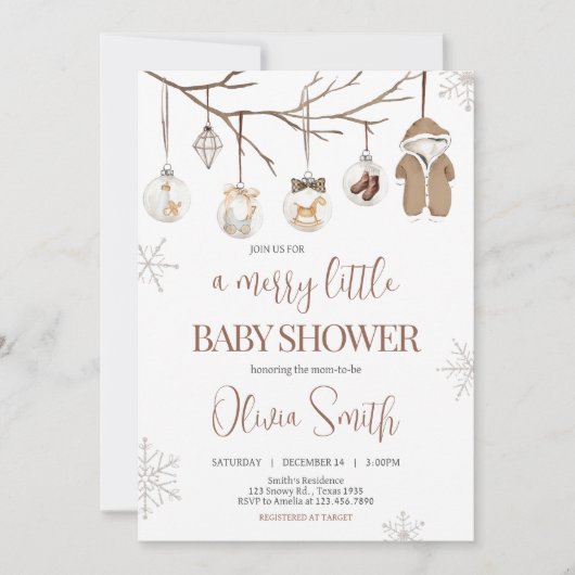 Een vrolijk klein Baby shower met winterse kerst Kaart (Voorkant)