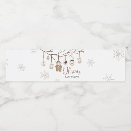 Een vrolijk klein Baby shower met winterse kerst Waterfles Etiket (Enkel label)