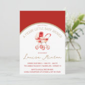 Een vrolijk klein Baby shower, rood & beige douche Kaart (Staand voorkant)