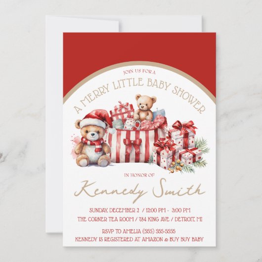 Een vrolijk klein Baby shower, rood & beige douche Kaart (Voorkant)