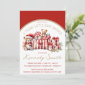 Een vrolijk klein Baby shower, rood & beige douche Kaart (Staand voorkant)