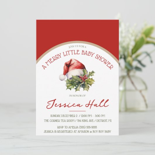 Een vrolijk klein Baby shower, rood & groen douche Kaart (Staand voorkant)