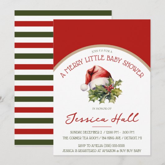 Een vrolijk klein Baby shower, rood & groen douche Kaart (Voorkant / Achterkant)