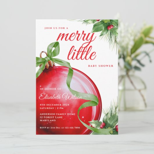 Een vrolijk klein Baby shower rood groene boog Kaart (Staand voorkant)