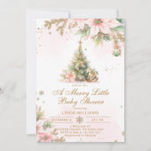 Een vrolijk klein baby shower roze gouden kerst kaart (Voorkant)