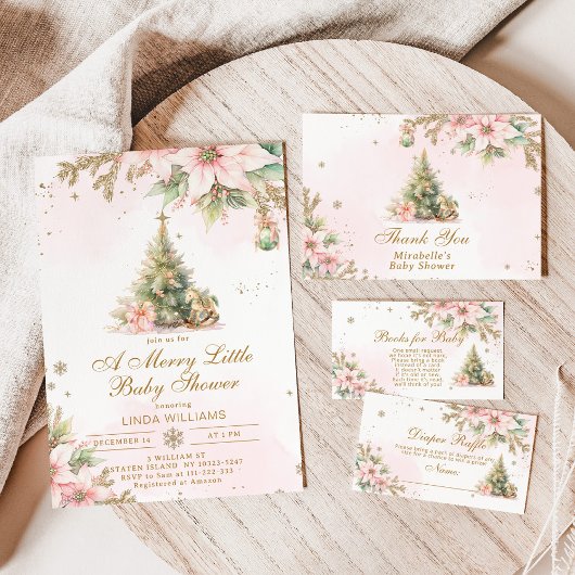 Een vrolijk klein baby shower roze gouden kerst kaart