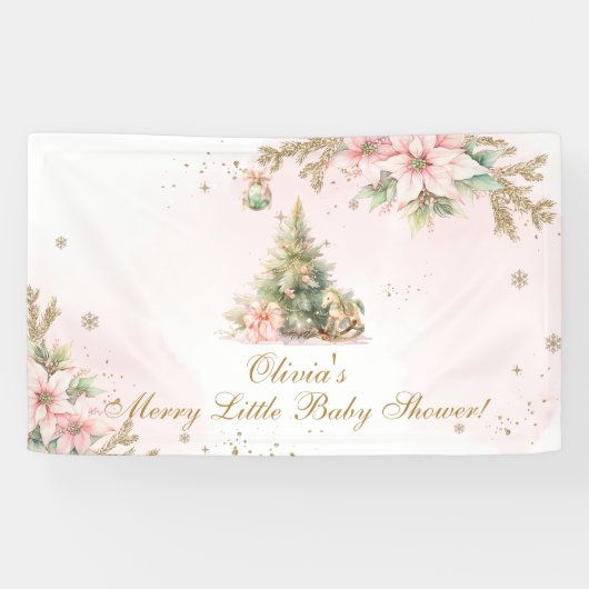 Een vrolijk Klein baby shower roze Gouden Kerst Spandoek (Horizontaal)