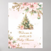 Een vrolijk klein Baby shower roze kerst Welkom Poster (Voorkant)