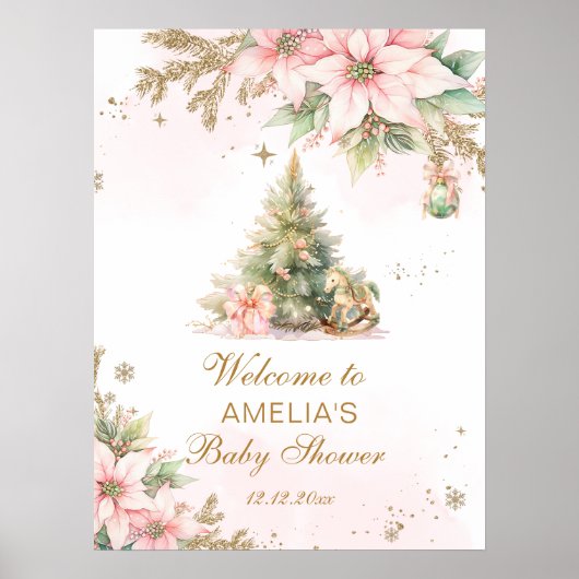 Een vrolijk klein Baby shower roze kerst Welkom Poster (Voorkant)