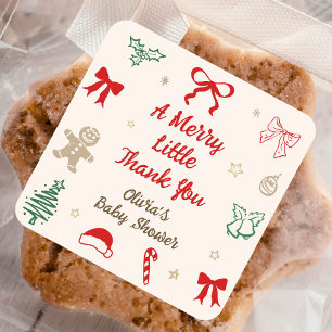 Een vrolijk klein bedankt Kerstmis Baby Shower Vierkante Sticker