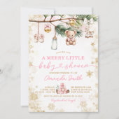 Een vrolijk klein gouden kerst roze Baby shower Kaart (Voorkant)