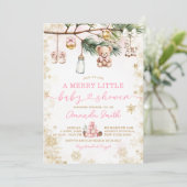 Een vrolijk klein gouden kerst roze Baby shower Kaart (Staand voorkant)