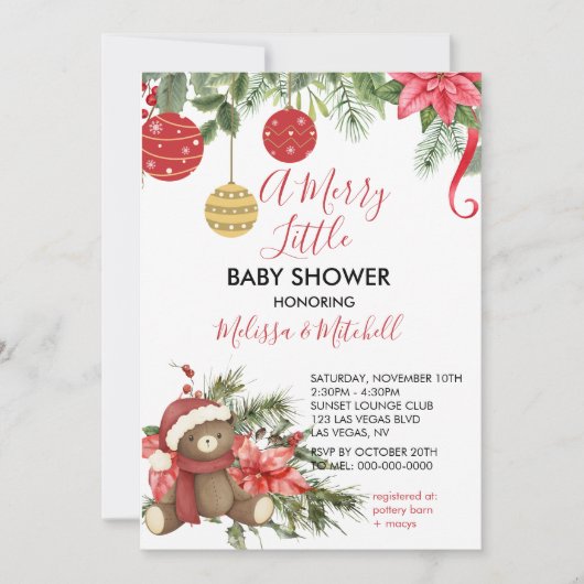 Een vrolijk klein kerst teddybeer sjaal ornament kaart (Voorkant)