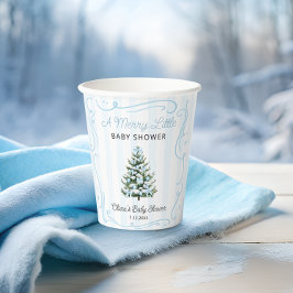 Een vrolijk klein kerstboom blauw babyshower papieren bekers