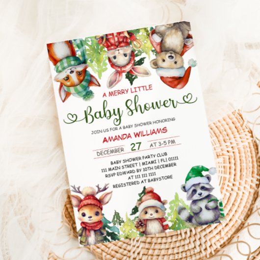 Een vrolijk klein kerstdieren Baby shower Kaart