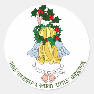 Een vrolijk klein kerstengeltje Cartoon Sticker