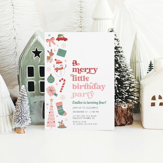 Een vrolijk klein kerstfeest meisje roze kaart