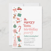 Een vrolijk klein kerstfeest meisje roze kaart (Voorkant)