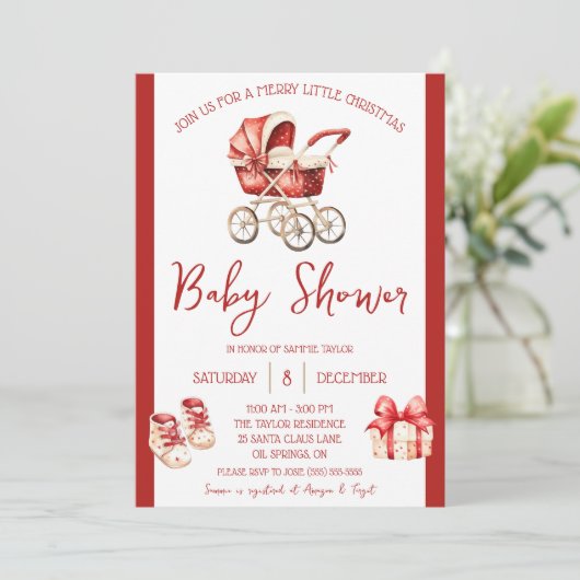 Een vrolijk klein kerstfeest, rood & ivoor, Baby s Kaart (Staand voorkant)