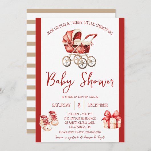 Een vrolijk klein kerstfeest, rood & ivoor, Baby s Kaart (Voorkant / Achterkant)