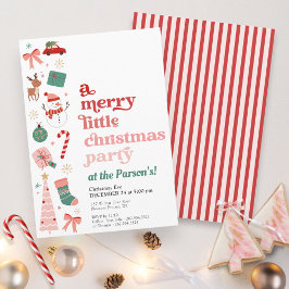 Een vrolijk klein kerstfeest roze en rood modern kaart