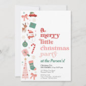 Een vrolijk klein kerstfeest roze en rood modern kaart (Voorkant)