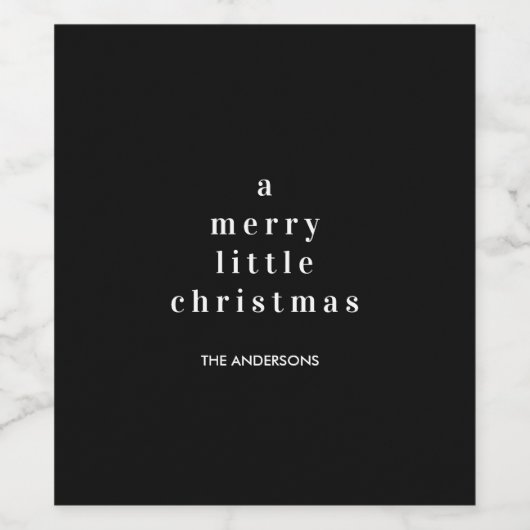 Een vrolijk klein kerstfeest zwart en wit wijn etiket (Enkel label)