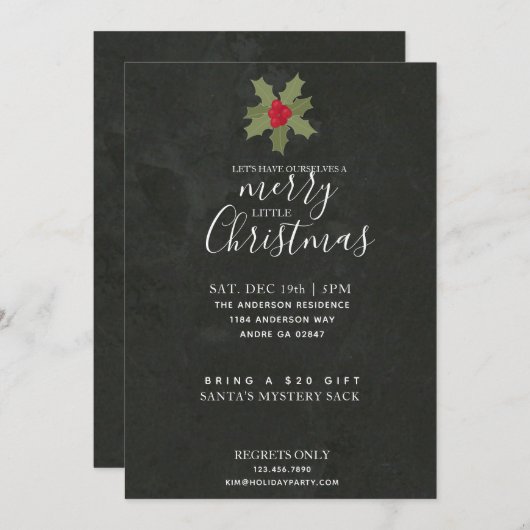 Een vrolijk klein kerstfeestje Holly & Slate Kaart (Voorkant / Achterkant)