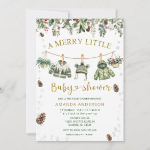 Een vrolijk klein Kerstmis waslijnen Baby Shower Kaart