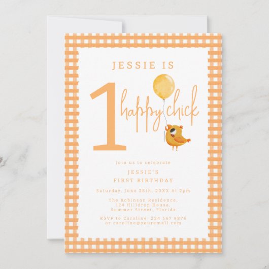 Een vrolijk kuiken eerste verjaardagsfeestje kaart (Voorkant)