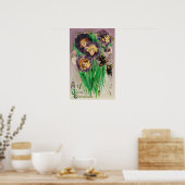 Een vrolijk paasgeweld met vrouwelijke hoofden scè poster (Keuken)