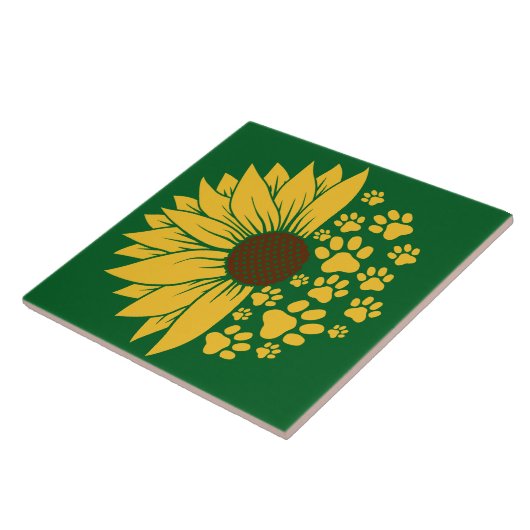 Een vrolijk Paw Print Design in zonnige gele tinte Tegeltje (Zijkant)