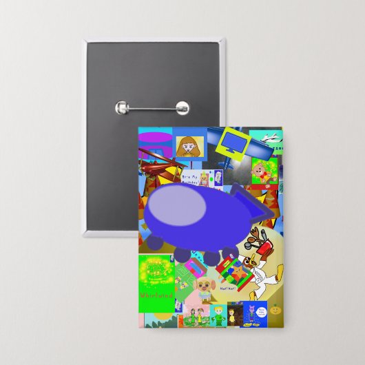 Een vrolijk ruimteschip Cartoon Button (Voorkant / Achterkant)