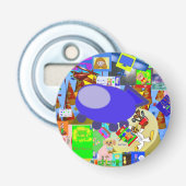 Een vrolijk ruimteschip Cartoon Button Flesopener (Voorkant)