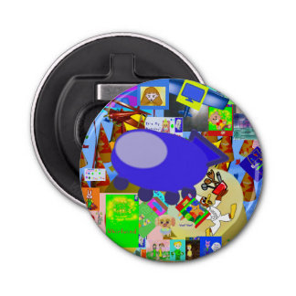 Een vrolijk ruimteschip Cartoon Button Flesopener