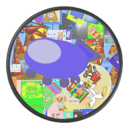Een vrolijk ruimteschip Cartoon Hockey Puck (Voorkant)