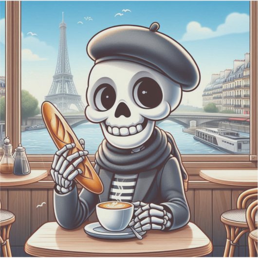 Een vrolijk skelet in Parijs Sticker (Voorkant)