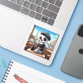 Een vrolijk skelet in Parijs Sticker (Laptop met iPhone)