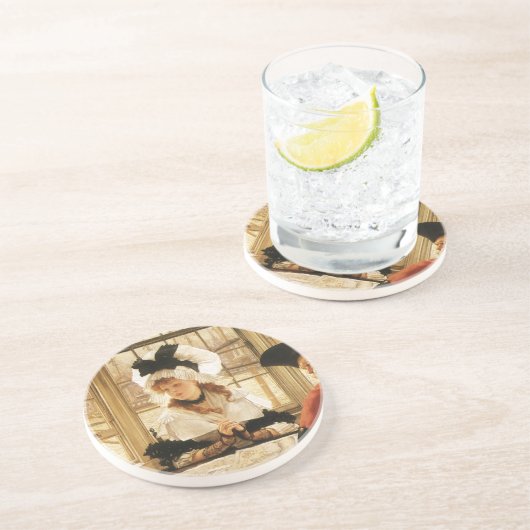 Een vrolijk verhaal van James Tissot, een  fijne k Zandsteen Onderzetter (Zijkant)