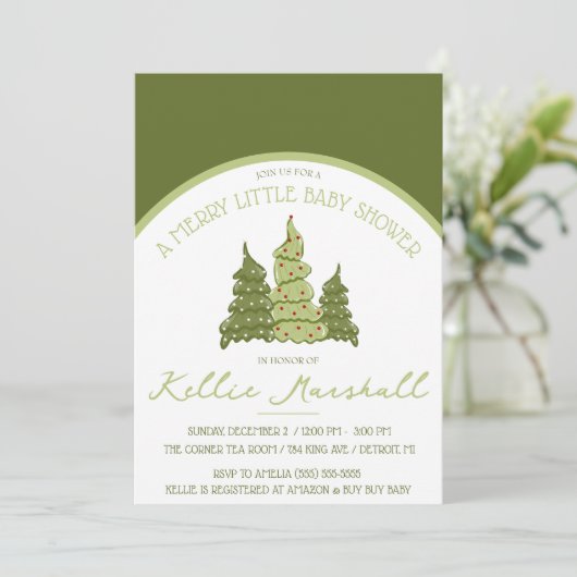 Een vrolijke baby shower, groene en beige shower kaart (Staand voorkant)