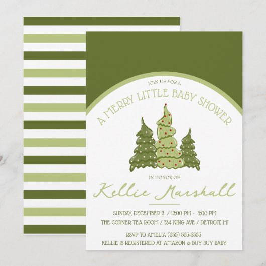 Een vrolijke baby shower, groene en beige shower kaart (Voorkant / Achterkant)