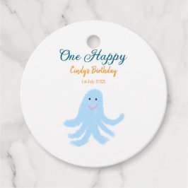 Een vrolijke blauwe octopus onder het zee bedankjes labels