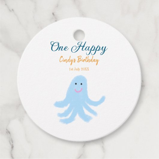 Een vrolijke blauwe octopus onder het zee bedankjes labels (Voorkant)