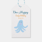 Een vrolijke blauwe octopus onder het zee cadeaulabel (Achterkant)