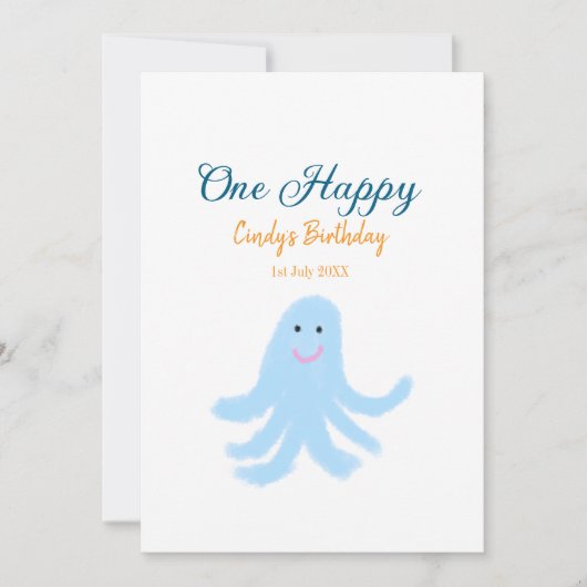 Een vrolijke blauwe octopus onder het zee feestdagenkaart (Voorkant)