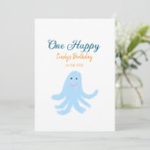 Een vrolijke blauwe octopus onder het zee feestdagenkaart (Staand voorkant)