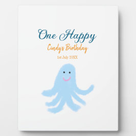 Een vrolijke blauwe octopus onder het zee fotoplaat